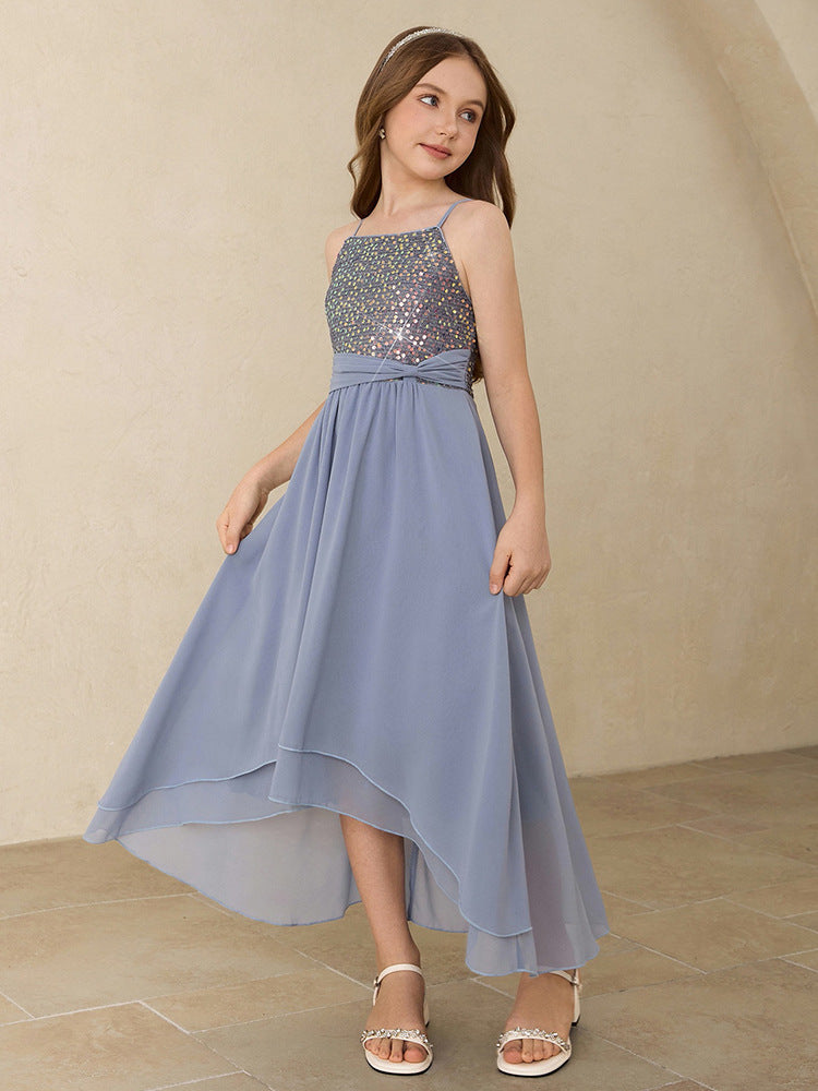 女童礼服裙女孩亮片生日公主裙儿童钢琴表演主持雪纺周岁礼服裙子