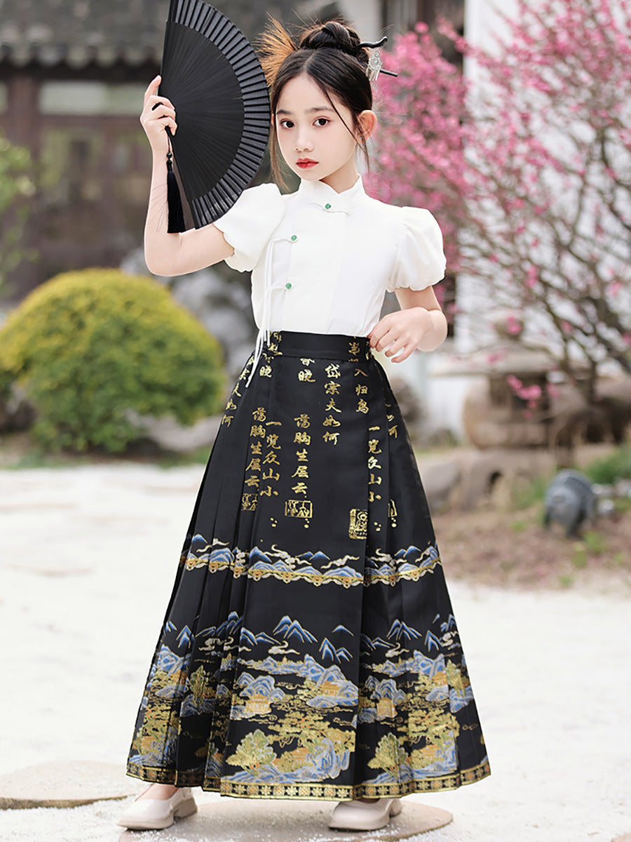 唐装女童夏装马面裙2025新款夏季中国风女孩新中式半身裙套装汉服