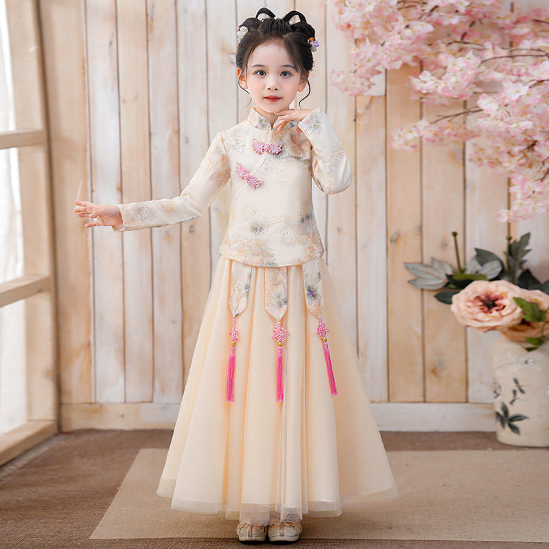 秋装儿童民族旗袍套装女宝宝秀禾蓬蓬裙子女童汉服春秋中国风唐装