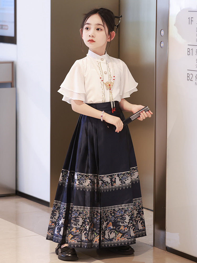中大童古风裙秋季新款儿童套装马面裙小女孩汉服女童中国风公主裙