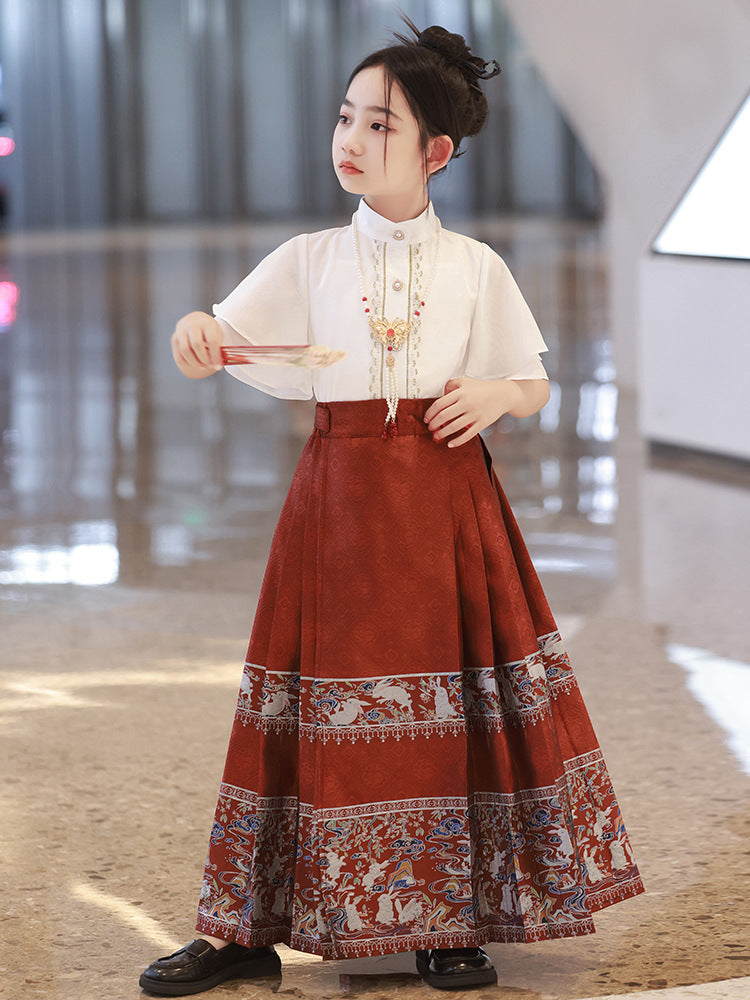 中大童古风裙秋季新款儿童套装马面裙小女孩汉服女童中国风公主裙