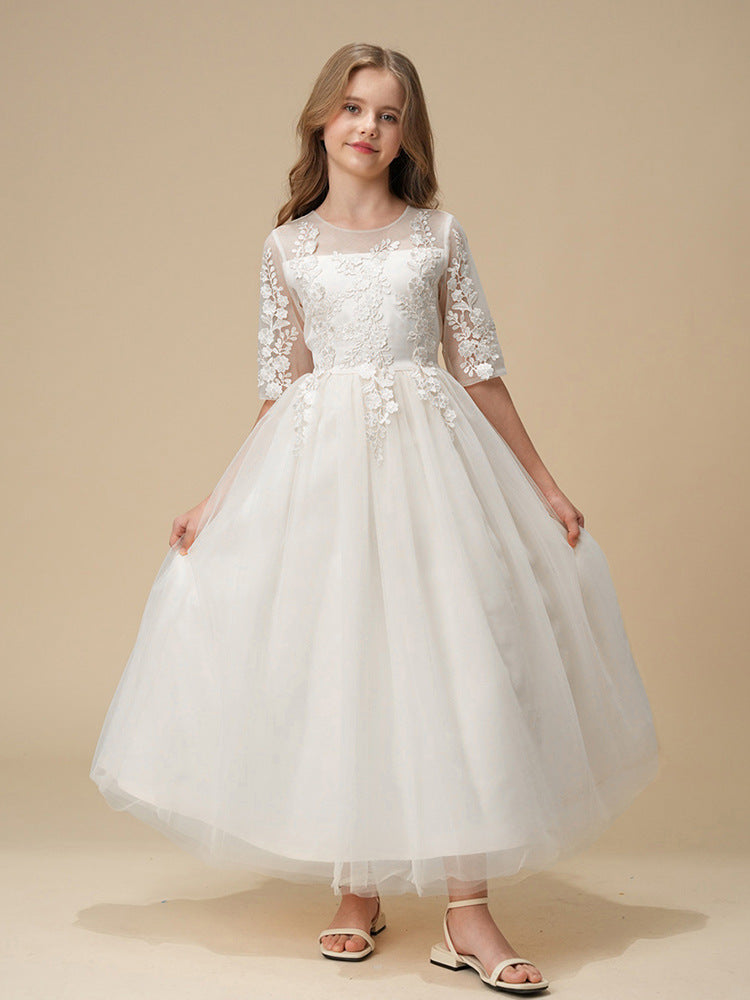 欧美长裙款花童婚纱公主裙高档毕业晚会礼服girl dress女童连衣裙