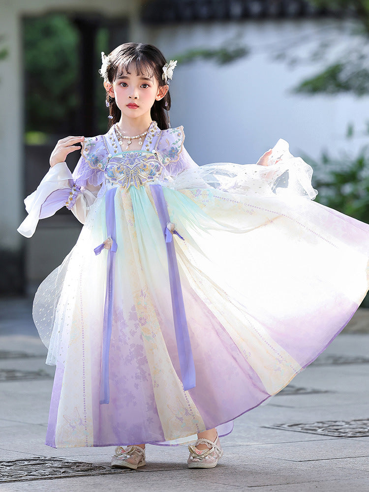儿童中国风飘逸唐装古装连衣裙女童汉服秋季新款古风仙气裙子