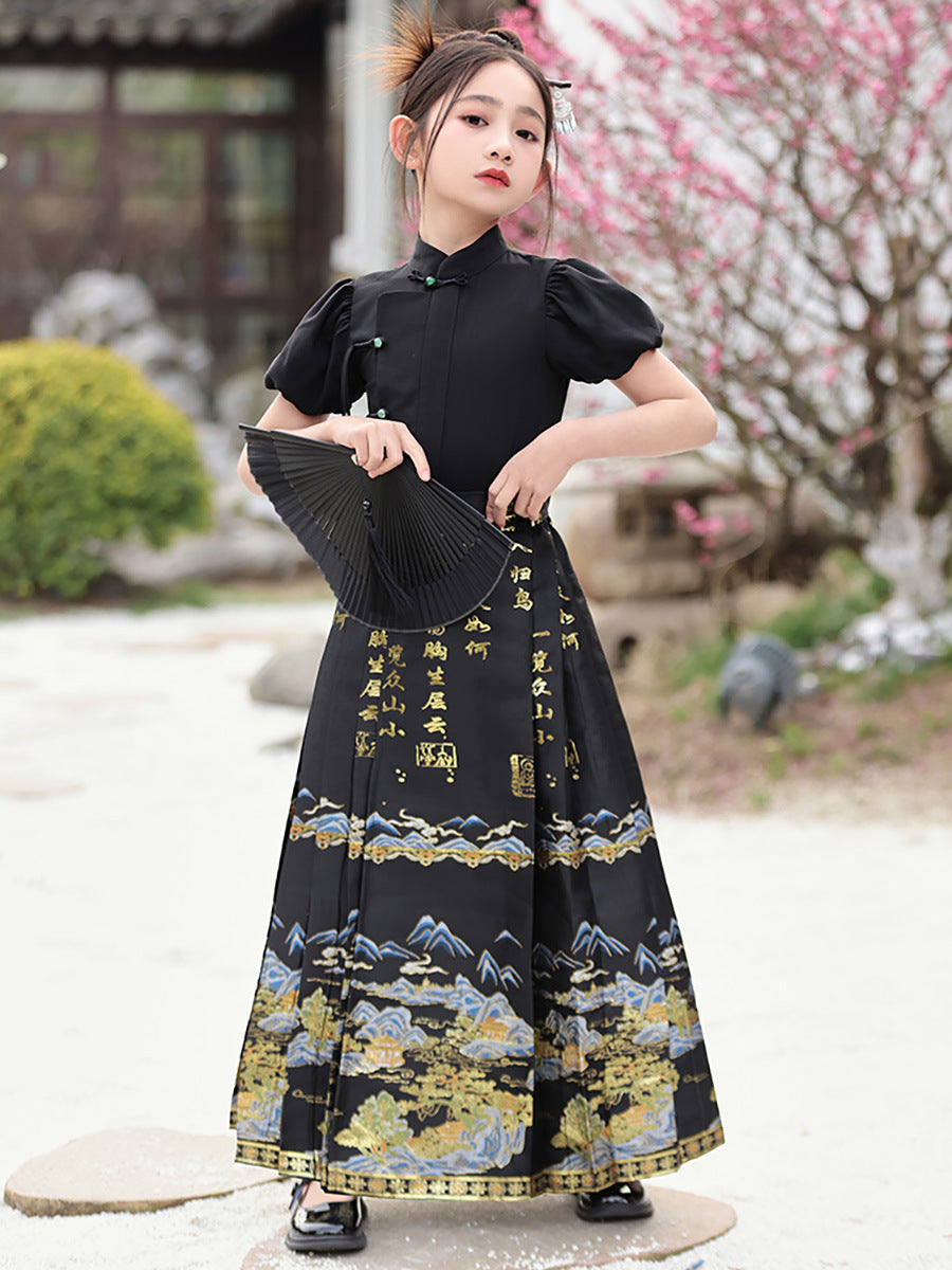 唐装女童夏装马面裙2025新款夏季中国风女孩新中式半身裙套装汉服