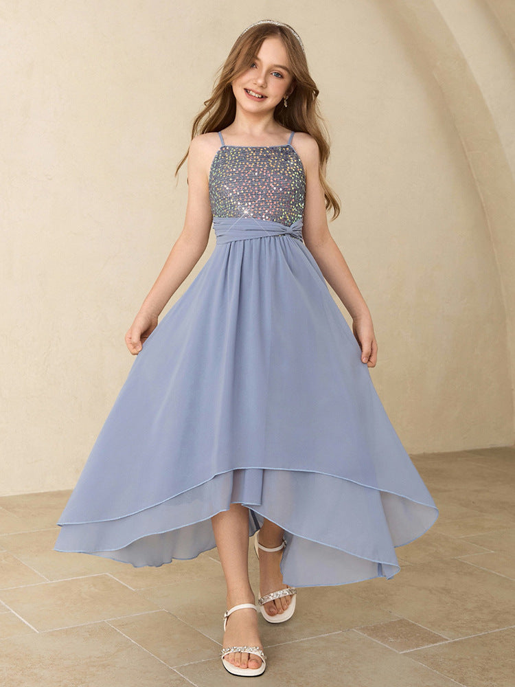 女童礼服裙女孩亮片生日公主裙儿童钢琴表演主持雪纺周岁礼服裙子