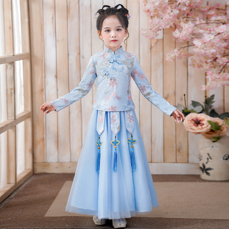 秋装儿童民族旗袍套装女宝宝秀禾蓬蓬裙子女童汉服春秋中国风唐装