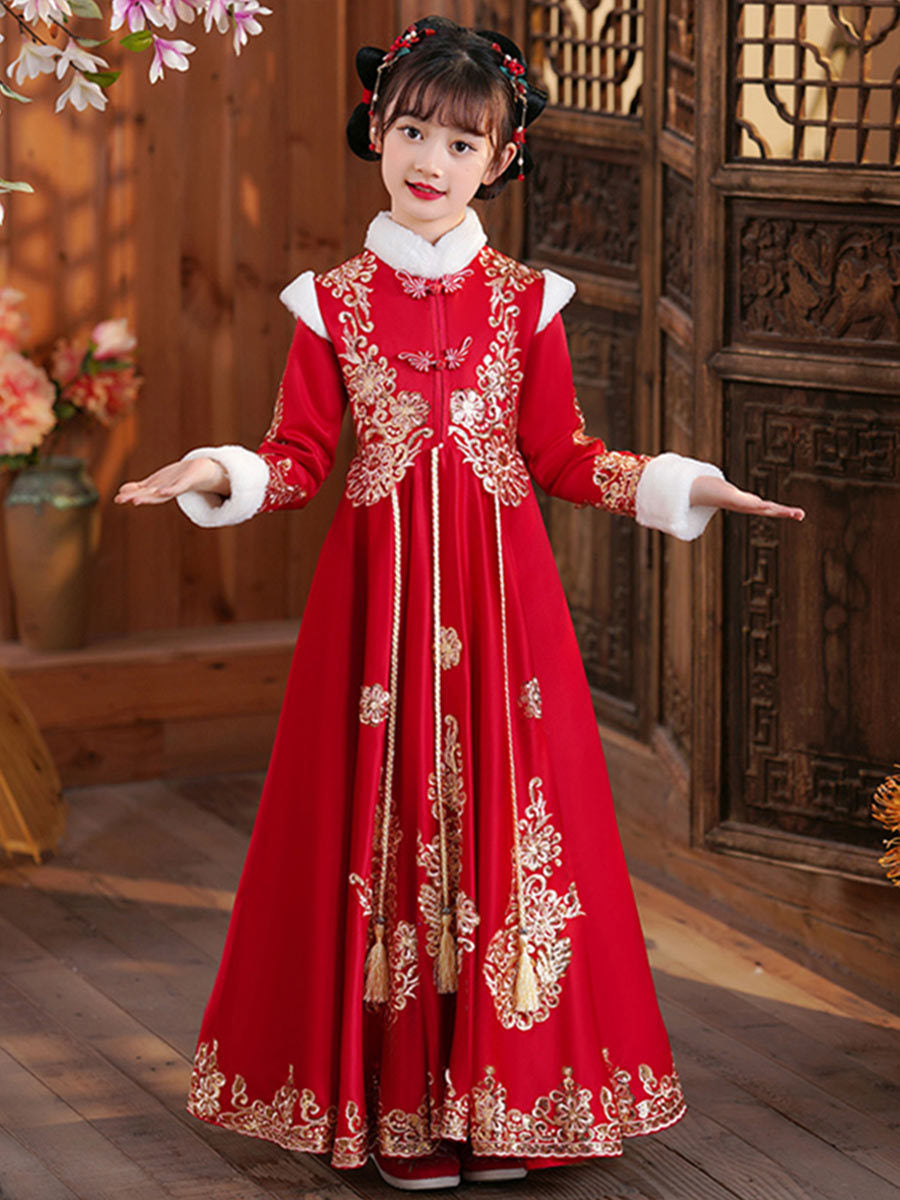 女孩公主裙汉服冬款套装女童冬季唐装儿童2025新款衣服