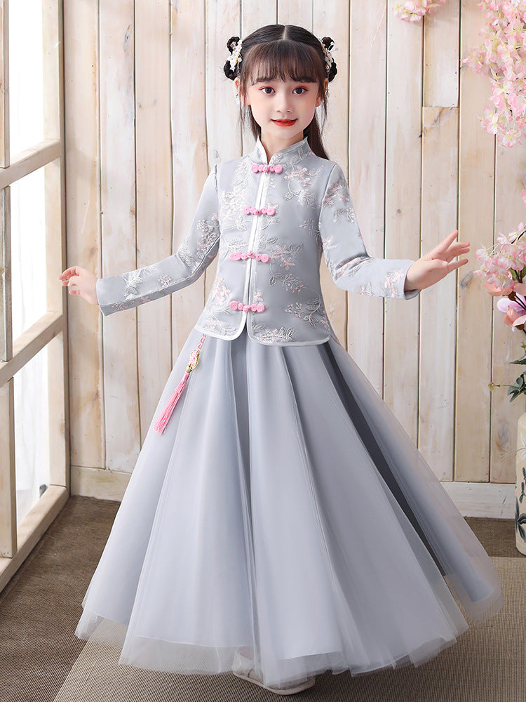 秋装儿童民族旗袍套装女宝宝秀禾蓬蓬裙子女童汉服春秋中国风唐装