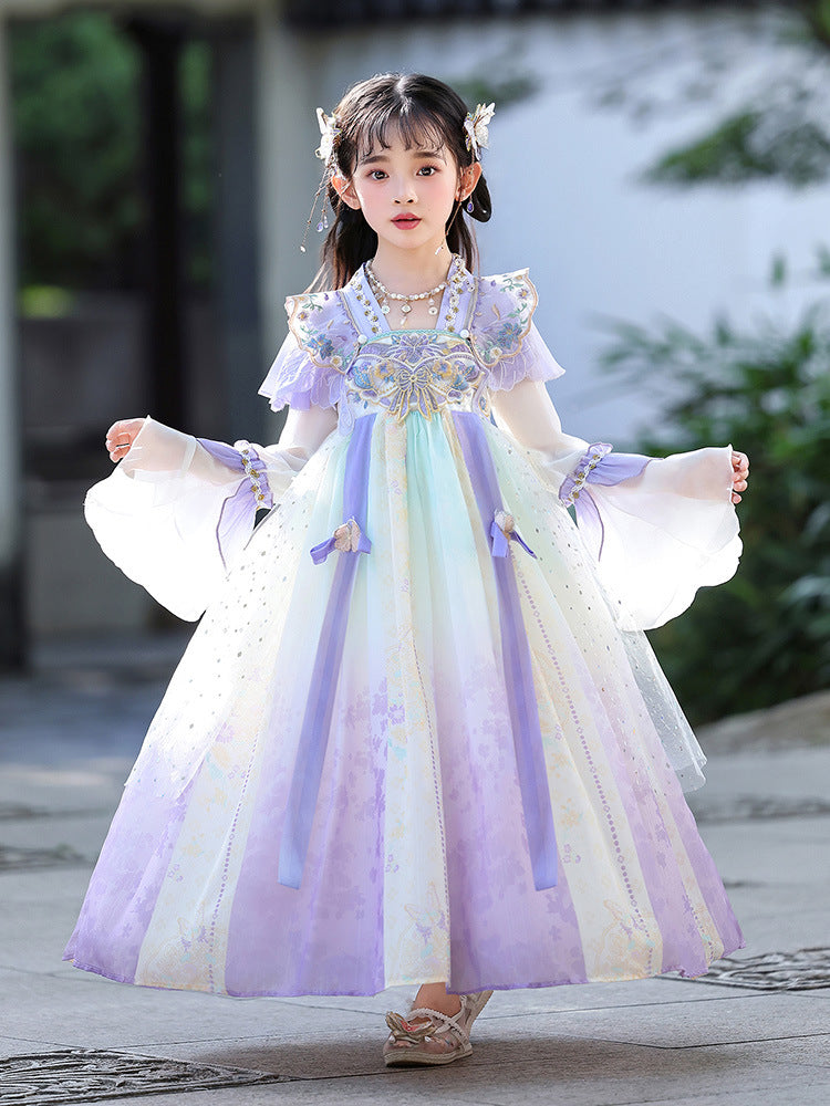 儿童中国风飘逸唐装古装连衣裙女童汉服秋季新款古风仙气裙子