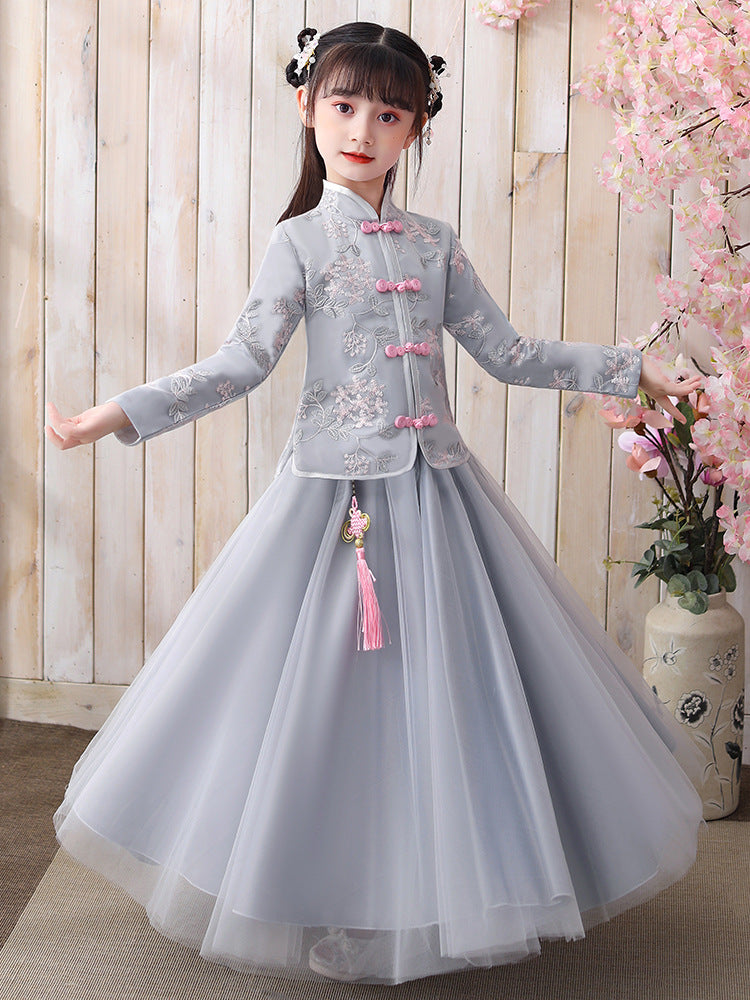 秋装儿童民族旗袍套装女宝宝秀禾蓬蓬裙子女童汉服春秋中国风唐装