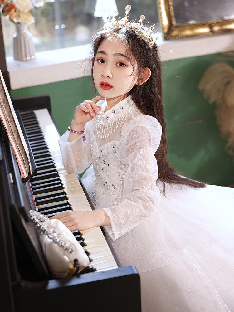 儿童礼服韩系女童高端新款上台钢琴演奏公主裙生日洋气亮片晚礼服
