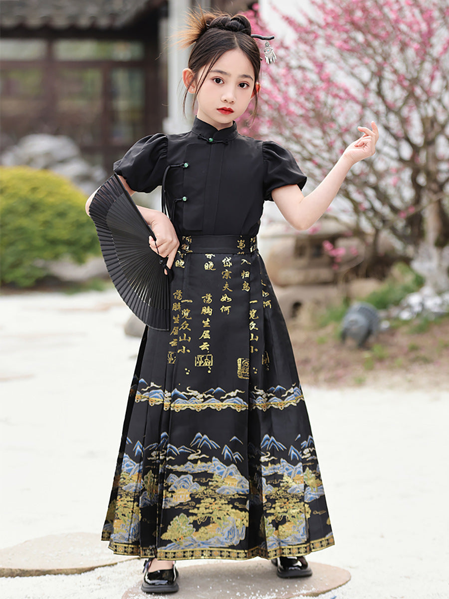 唐装女童夏装马面裙2025新款夏季中国风女孩新中式半身裙套装汉服