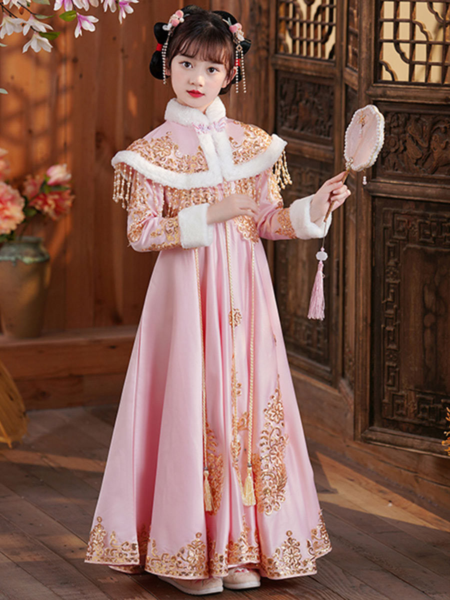 女孩公主裙汉服冬款套装女童冬季唐装儿童2025新款衣服