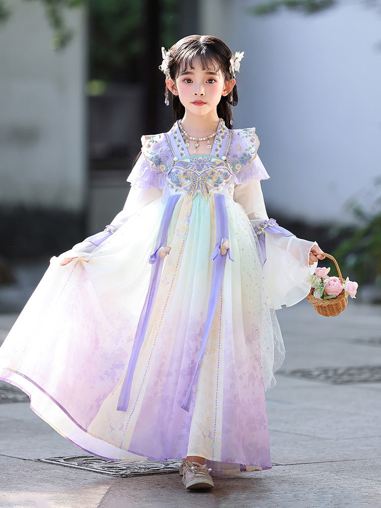 儿童中国风飘逸唐装古装连衣裙女童汉服秋季新款古风仙气裙子