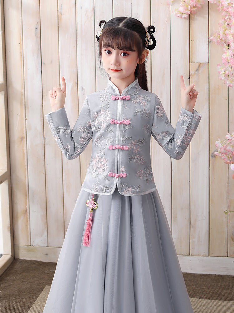 秋装儿童民族旗袍套装女宝宝秀禾蓬蓬裙子女童汉服春秋中国风唐装