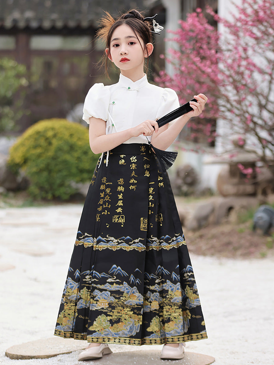 唐装女童夏装马面裙2025新款夏季中国风女孩新中式半身裙套装汉服