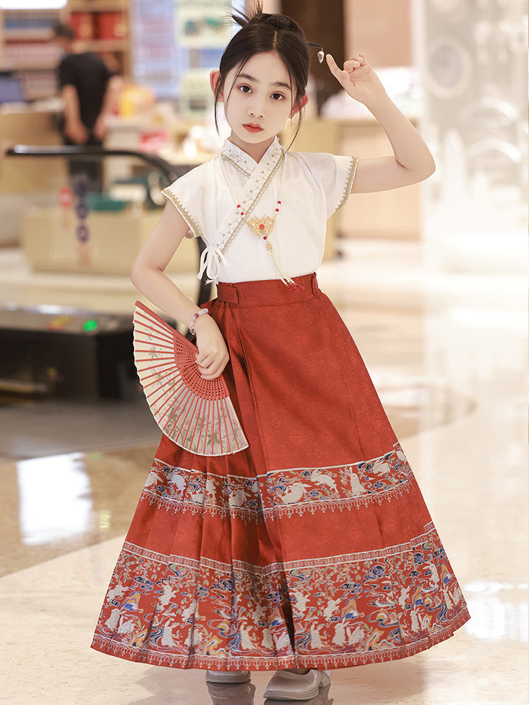 中大童古风裙秋季新款儿童套装马面裙小女孩汉服女童中国风公主裙