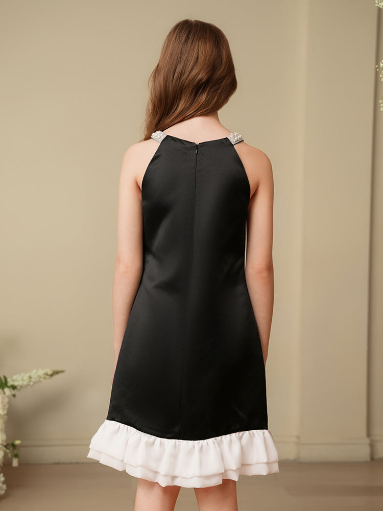 儿童裙子2025夏季新款女大童挂脖吊带裙中大童连衣裙荷叶边公主裙