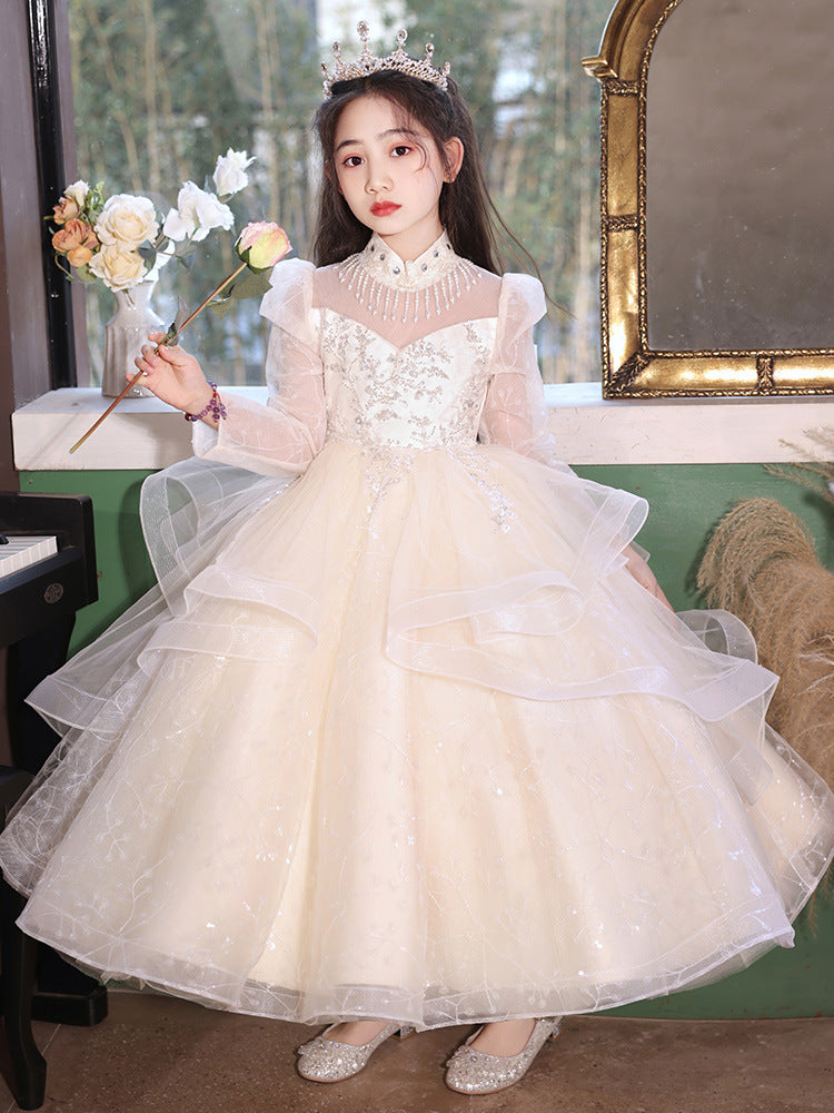 儿童礼服韩系女童高端新款上台钢琴演奏公主裙生日洋气亮片晚礼服