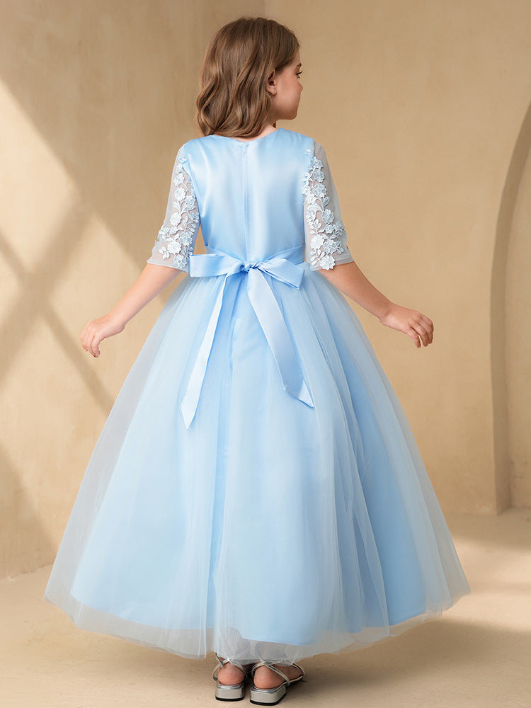 欧美长裙款花童婚纱公主裙高档毕业晚会礼服girl dress女童连衣裙