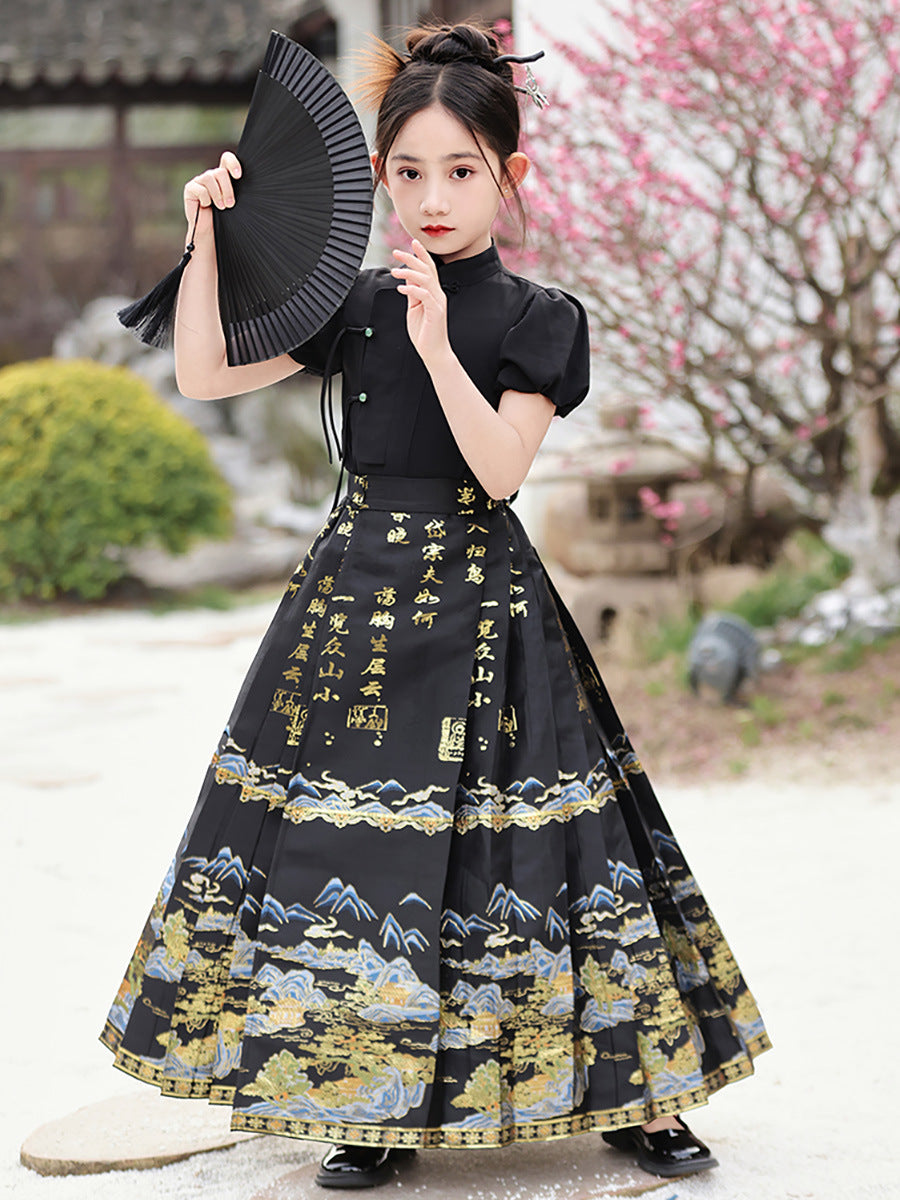唐装女童夏装马面裙2025新款夏季中国风女孩新中式半身裙套装汉服