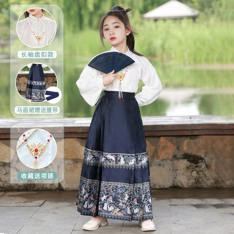 马面裙女童春秋新中式古风小女孩2025新款新年套装儿童女汉服套装