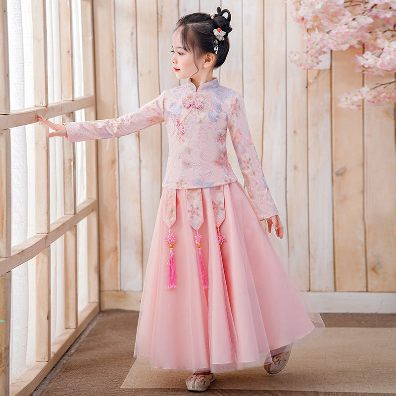 秋装儿童民族旗袍套装女宝宝秀禾蓬蓬裙子女童汉服春秋中国风唐装